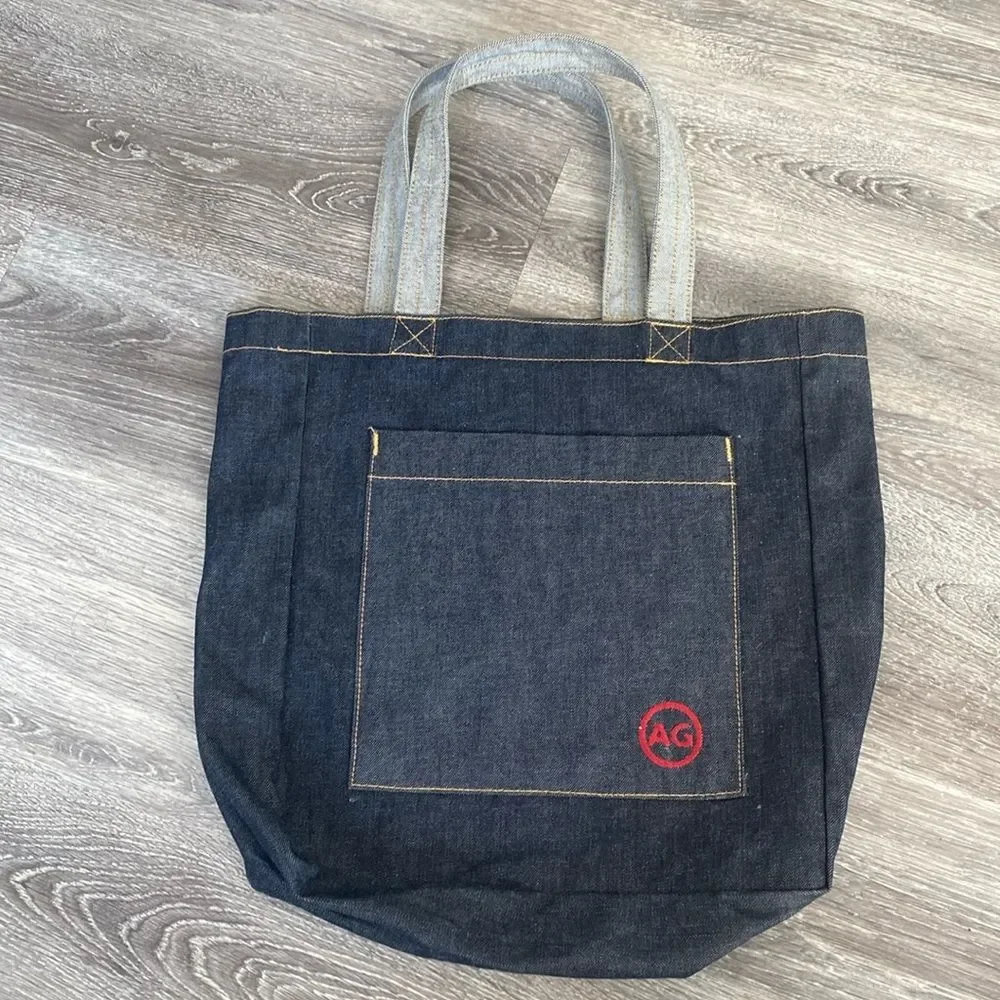 AG Adriano Goldschmied Blue Denim Tote embroidered Logo w/ Read threads NWOT